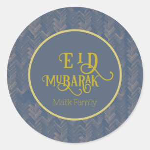 Eid Mubarak Zickzack Retro Blau Personalisiert Runder Aufkleber