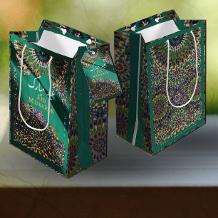 Eid Mubarak Ziermuster Emerald Mittlere Geschenktüte