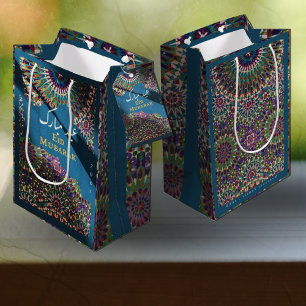 Eid Mubarak Ziermuster Steel Blue Mittlere Geschenktüte