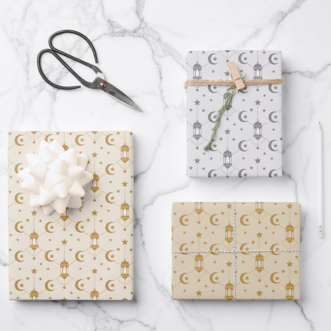 Eid oder Ramadan Laternen & Halbmond nahtlos Geschenkpapier Set (Vorderseite)