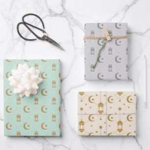 Eid oder Ramadan-Laternen & Halbmond nahtlos Geschenkpapier Set