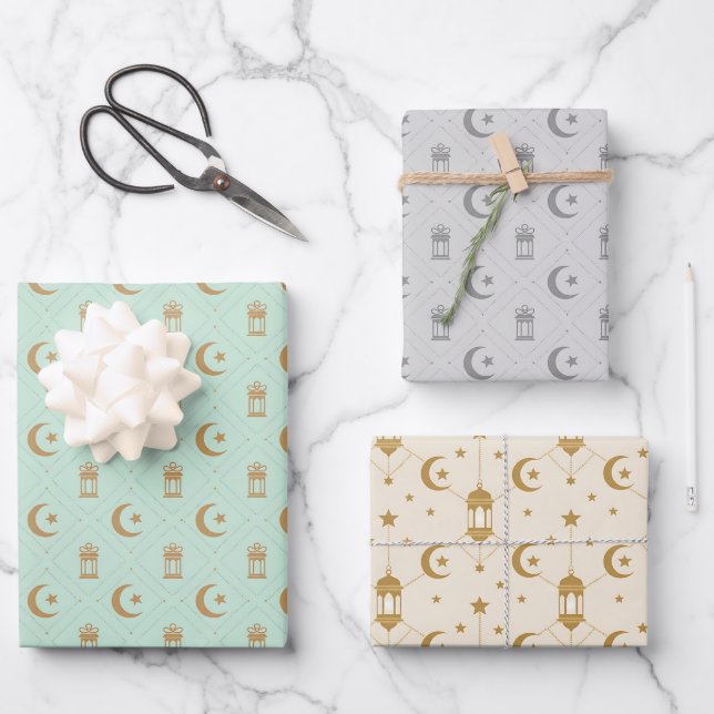 Eid oder Ramadan-Laternen & Halbmond nahtlos Geschenkpapier Set (Vorderseite)
