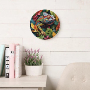 Eidechsenblätter & Farbe Große Wanduhr