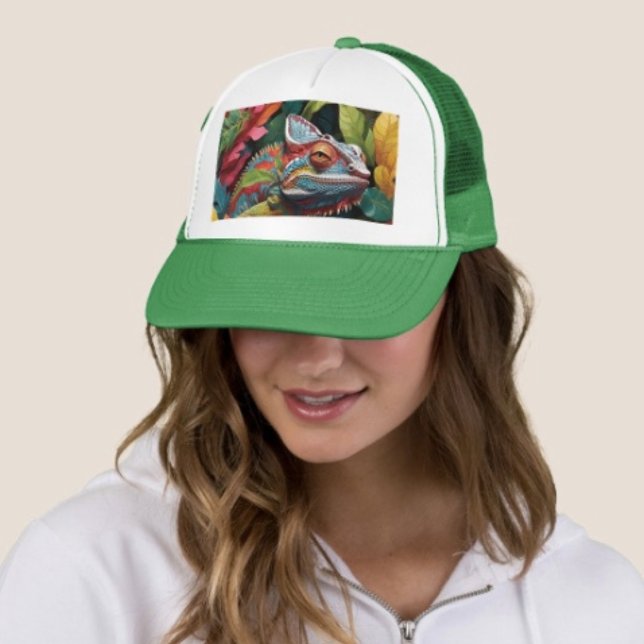 Eidechsenblätter & Farbe Truckerkappe (Colourful Lizard Hat Adjust from 17" to 24" 100% polyester foam front 100% nylon mesh back. )