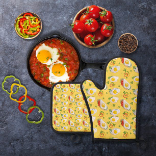 Eier, gebraten, gelb, mit Glockengelb Paprikaschot Ofenhandschuh & Topflappen-Set