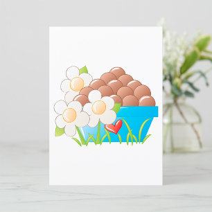 Eier in blauer Schüssel mit Blumen und Herz Einladung