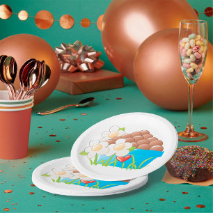 Eier in Blue Bowl mit Blume und Herz Pappteller