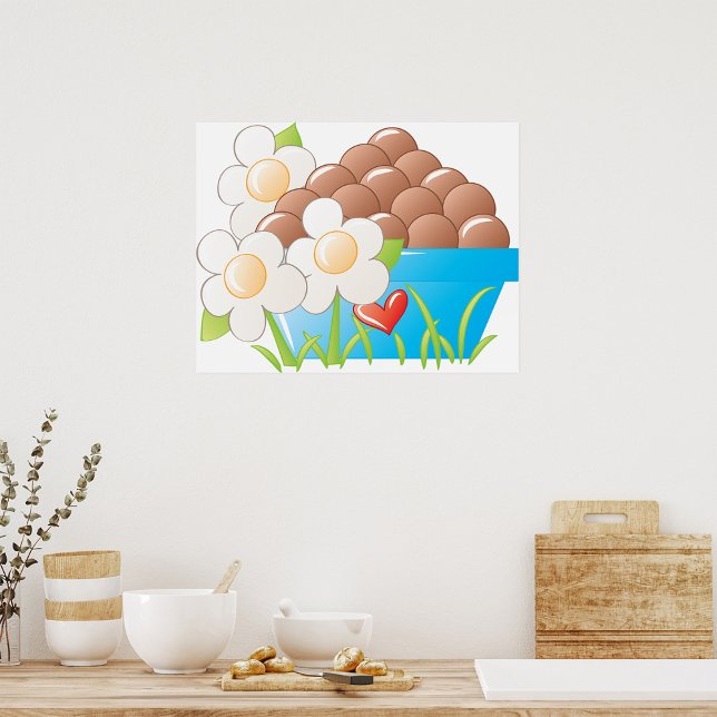 Eier in Blue Bowl mit Blume und Herz Poster (Von Creator hochgeladen)