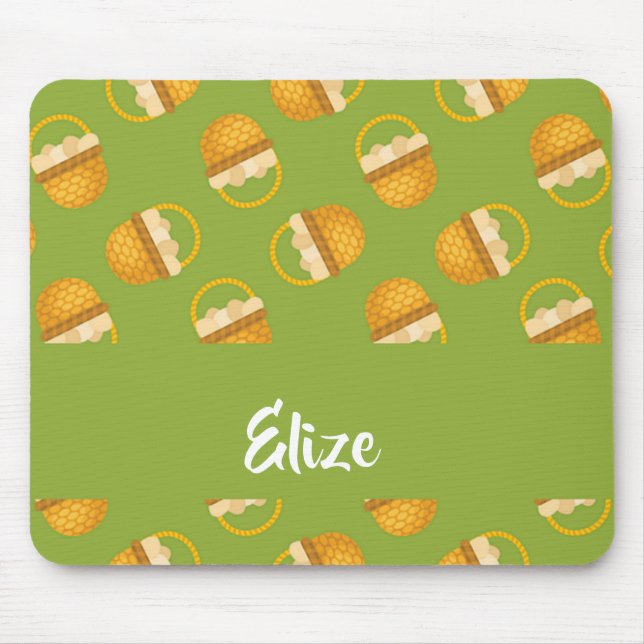 Eier in braunem Korb auf grün Mousepad (Vorne)