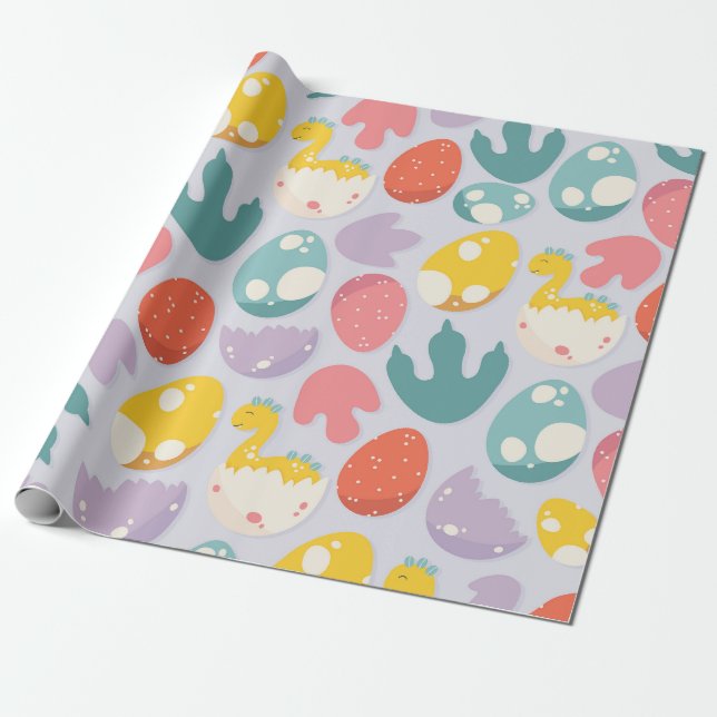 Eier und Fußabdrücke von Dinosauriern Geschenkpapier (Ungerollt)