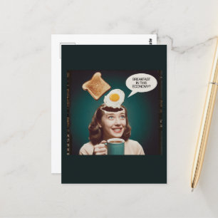 Eier zum Frühstück in dieser Wirtschaft Retro Frau Postkarte