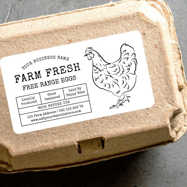 Eierkarton-Etikett Rustikale Hühnerillustration (Minimalist rustic style farm eggs / poultry products rectangle stickers in black and white)