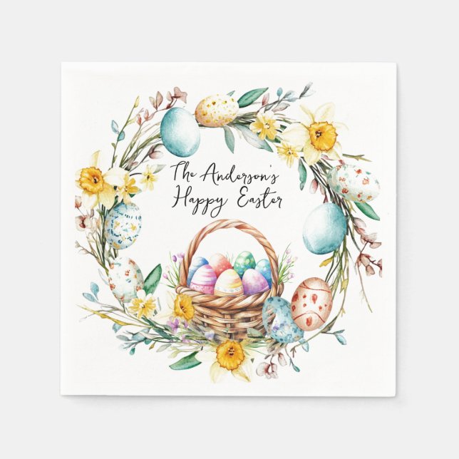 Eierkorb mit dekorativen Eiern I Blumenoster Serviette (Vorderseite)