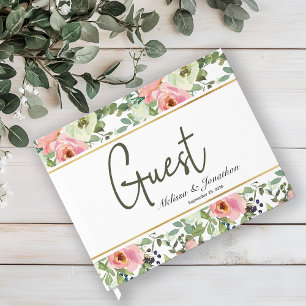 Eierschale und Rosé-Blumen Elegante Hochzeit Gästebuch