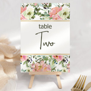 Eierschalen-Rosa-Blush-Blumen-Hochzeit-Tischnummer Tischnummer