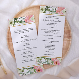 Eierschalen- und Rosafarbenes Blumenhochzeitsprogr Programm