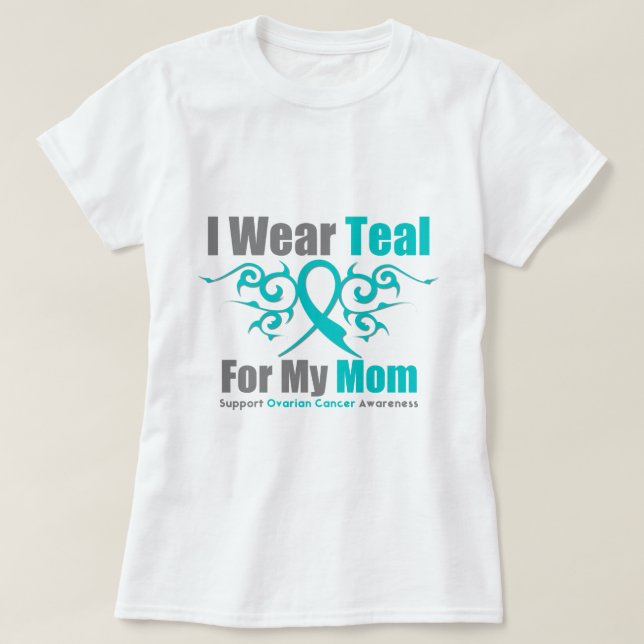 Eierstockkrebs-aquamarine Stammes- Band-Mamma T-Shirt (Design vorne)