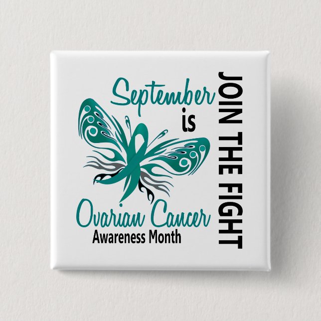 Eierstockkrebs-Bewusstseins-Monats-Schmetterling Button (Vorderseite)