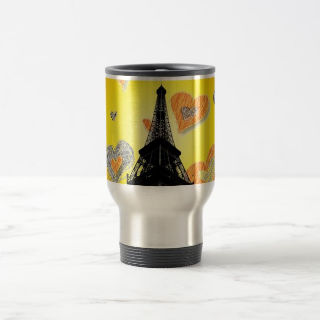 Eifel Tower Hearts Travel Mug Reisebecher (Mittel)