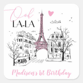 Eifel Tower Paris Pariser Happy Birthday any Age Quadratischer Aufkleber