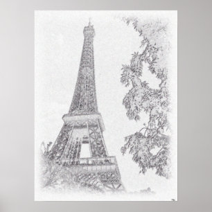 Eiffel BW Sketch Poster