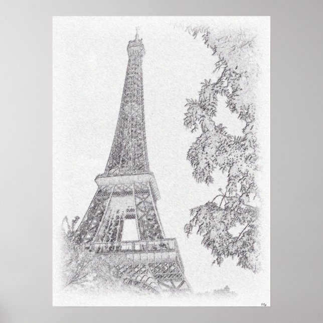 Eiffel BW Sketch Poster (Vorne)