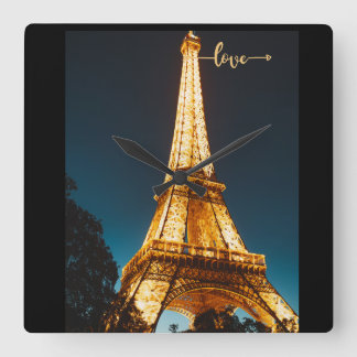 Eiffel Love Tower Quadratische Wanduhr