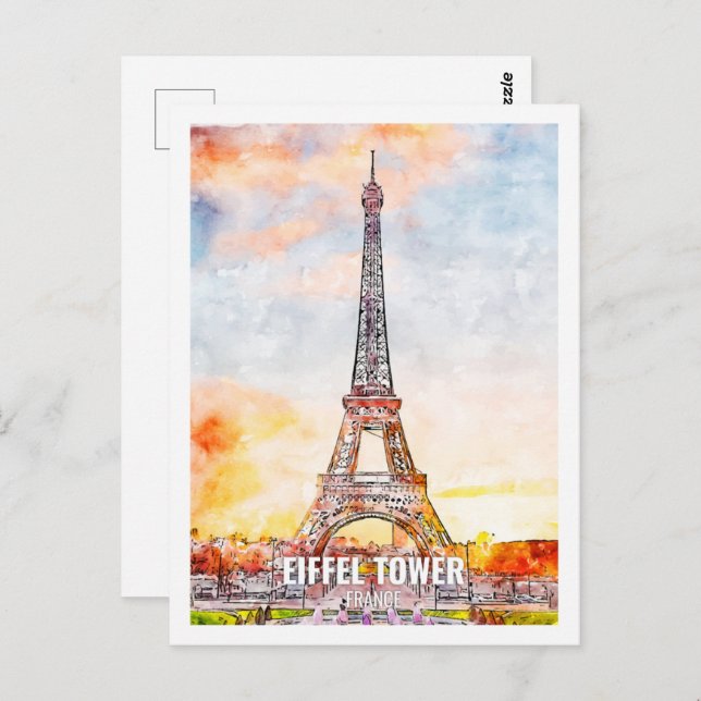 Eiffel Paris Frankreich Reisen Place Watercolor Postkarte (Vorne/Hinten)