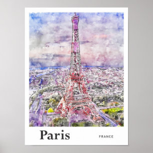 Eiffel Paris Frankreich Reisen Wasserfarben Hand D Poster