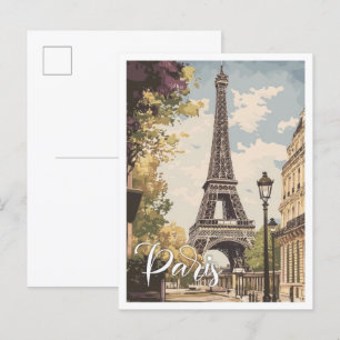 Eiffel Paris Frankreich Vintage Reiseillustration Postkarte