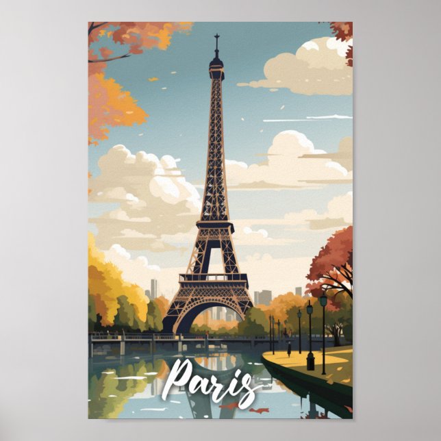 Eiffel Paris Frankreich Vintager Berühmter Reiseor Poster (Vorne)