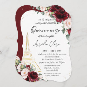 Eiffel Paris Quinceañera Burgundy Blush Einladung