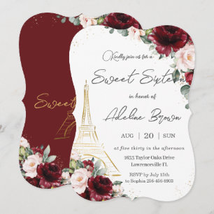 Eiffel Paris Sweet 16 Burgund Blush Florale Rosen Einladung