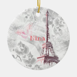 Eiffel tower against the background of orchids keramik ornament