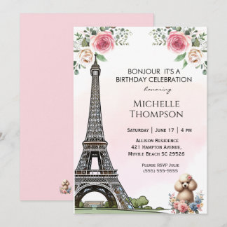 Eiffel Tower Birthday Paris France Floral Einladung
