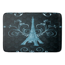 Eiffel Tower Blue Floral Wirbel Bath Mat Badematte