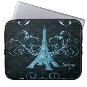 Eiffel Tower Blue Floral Wirbel Laptopschutzhülle
