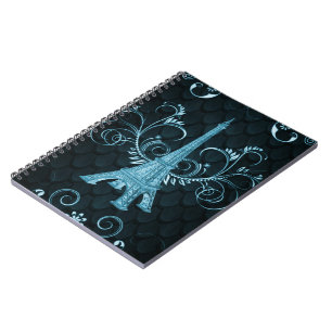 Eiffel Tower Blue Floral Wirbel Notebook Notizblock