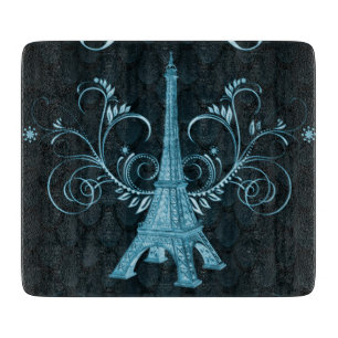 Eiffel Tower Blue Floral Wirbel Schneidebrett