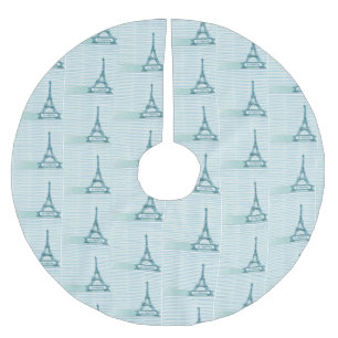 Eiffel Tower Blue French Christmas Tree Skirt Polyester Weihnachtsbaumdecke