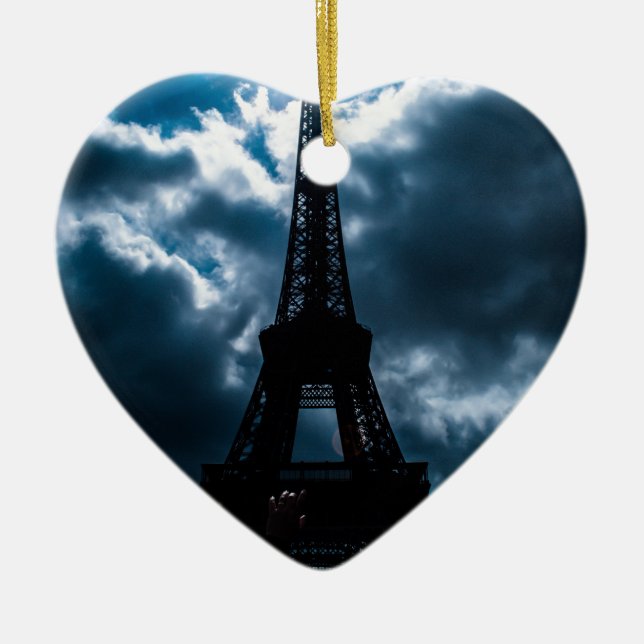 Eiffel Tower Blue Night Keramikornament (Vorne)