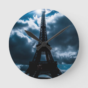 Eiffel Tower Blue Night Runde Wanduhr