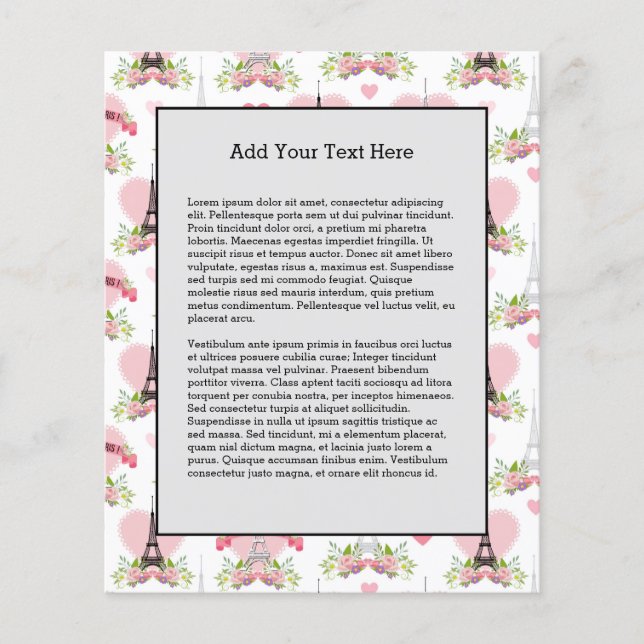 Eiffel Tower Blume Pink Hearts Paris Französisch Flyer (Vorne)