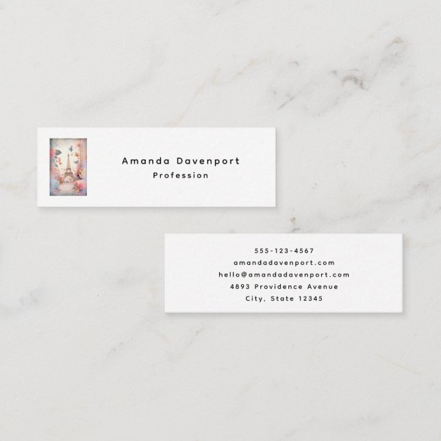 Eiffel Tower Butterflies and Flowers Mini Visitenkarte (Vorne/Hinten)