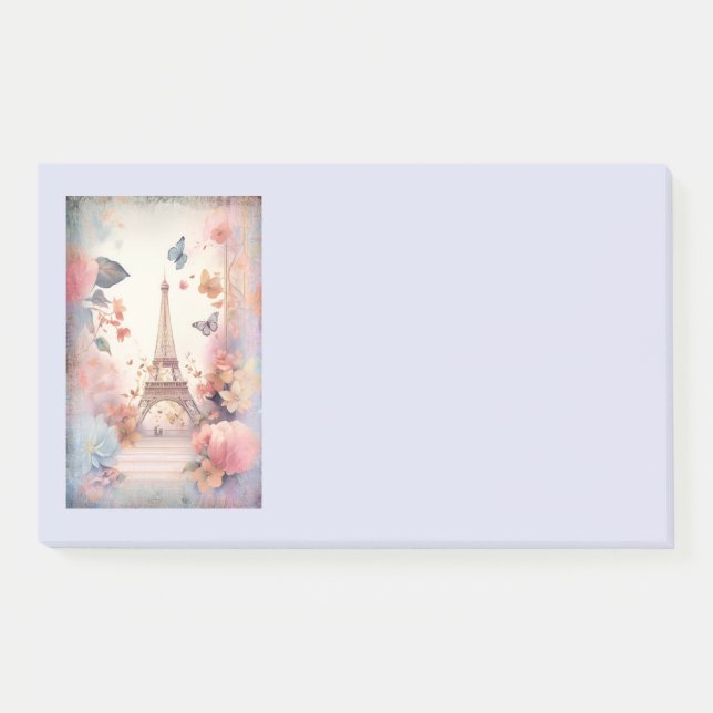 Eiffel Tower Butterflies and Flowers Post-it Klebezettel (Vorderseite)