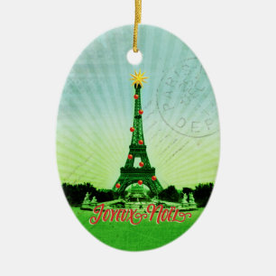Eiffel Tower Christmas Collage Keramik Ornament