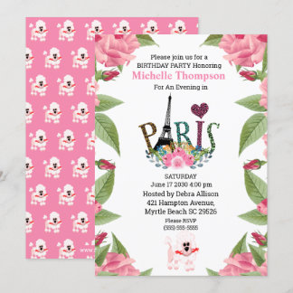 Eiffel Tower Floral Paris Frankreich Geburtstag Einladung