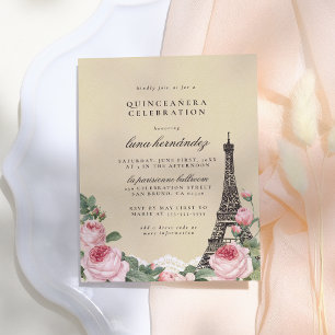 Eiffel Tower Floral Paris Themed Quinceañera Einladungspostkarte