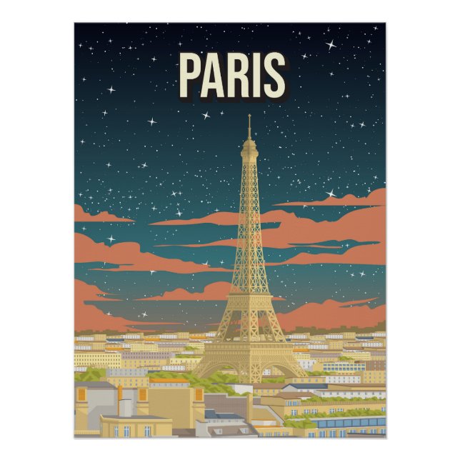 Eiffel Tower France Night View Travel Poster (Vorderseite)