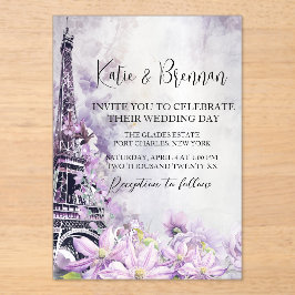 Eiffel Tower Lavender Romance Wedding Acryleinladungen